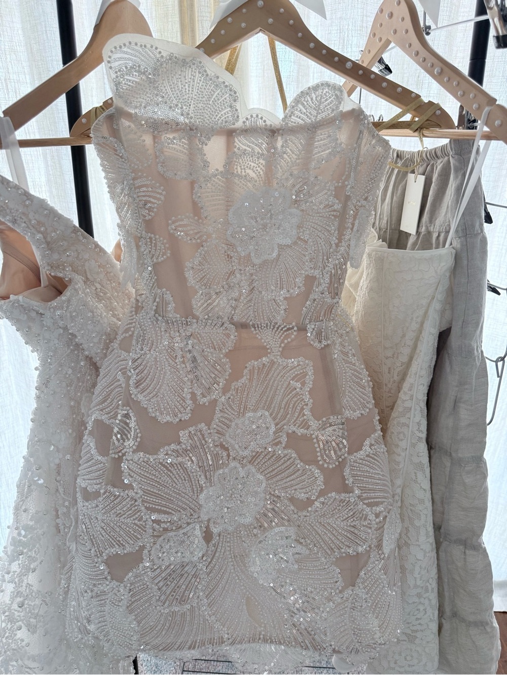 Bronx and Banco white lace beaded wedding XL corset back